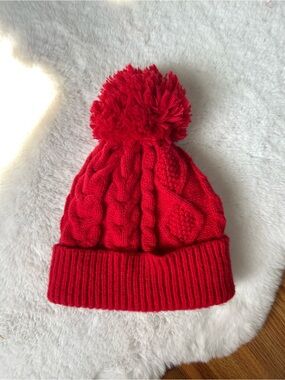 Sonoma Red Knit Pom Beanie Hat for Women